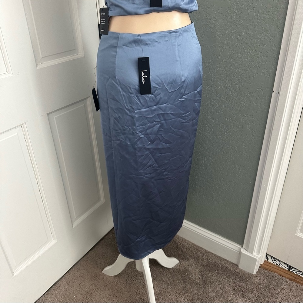 LULU’S DEMURE SWEETIE SATIN STRAPLESS TWO PIECE MIDI DRESS - Picture 12 of 13